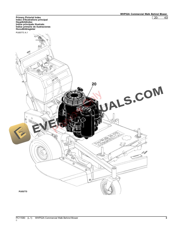 John Deere WHP52A Commercial Walk Behind Mower Parts Catalog PC11580 10MAR23 3