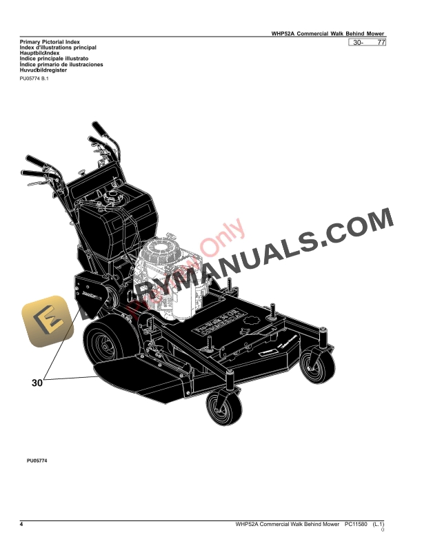 John Deere WHP52A Commercial Walk Behind Mower Parts Catalog PC11580 10MAR23 4