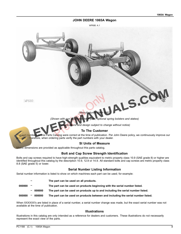 John Deere Wagon, Farm - 1065A Parts Catalog PC1188 28DEC18 4 John Deere Wagon Farm 1065A Parts Catalog PC1188 28DEC18 3