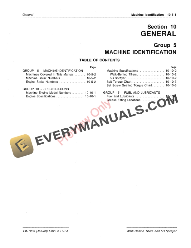 John Deere Walk Behind Tillers 5B Sprayer Technical Manual TM1233 01JAN80 5