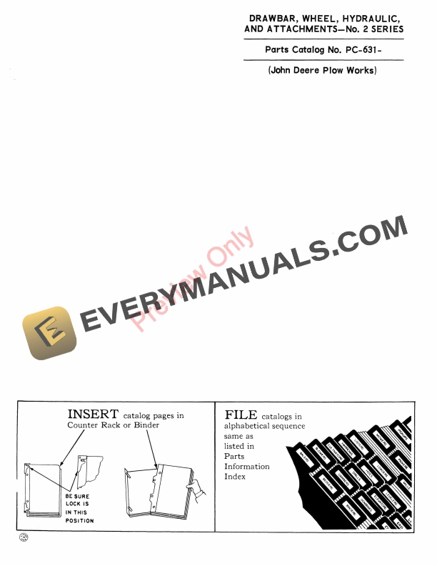 John Deere Wheel Hydraulic and Attachments Drawbar – No. 2 Series Parts Catalog PC631 01APR61-1