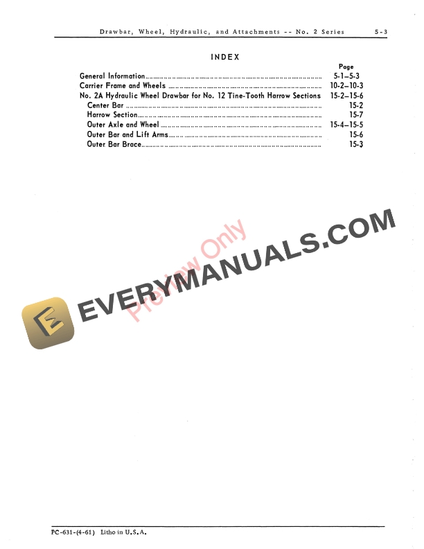 John Deere Wheel Hydraulic and Attachments Drawbar – No. 2 Series Parts Catalog PC631 01APR61-5