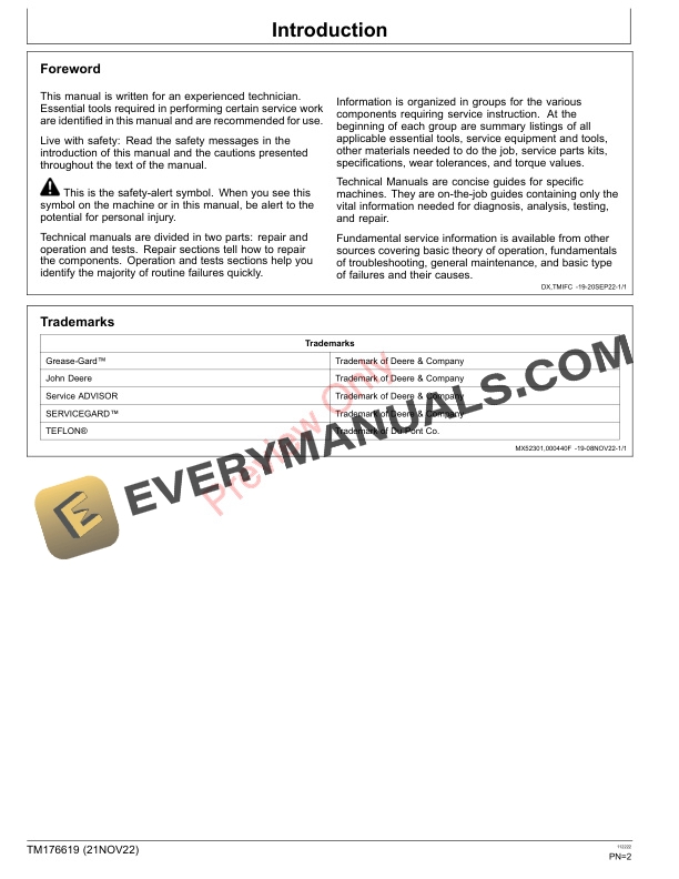 John Deere Wide Area Mower 1600 Series III Turbo (680001-) Technical Manual TM176619 21NOV22 4 John Deere Wide Area Mower 1600 Series III Turbo 680001 Technical Manual TM176619 21NOV22 2