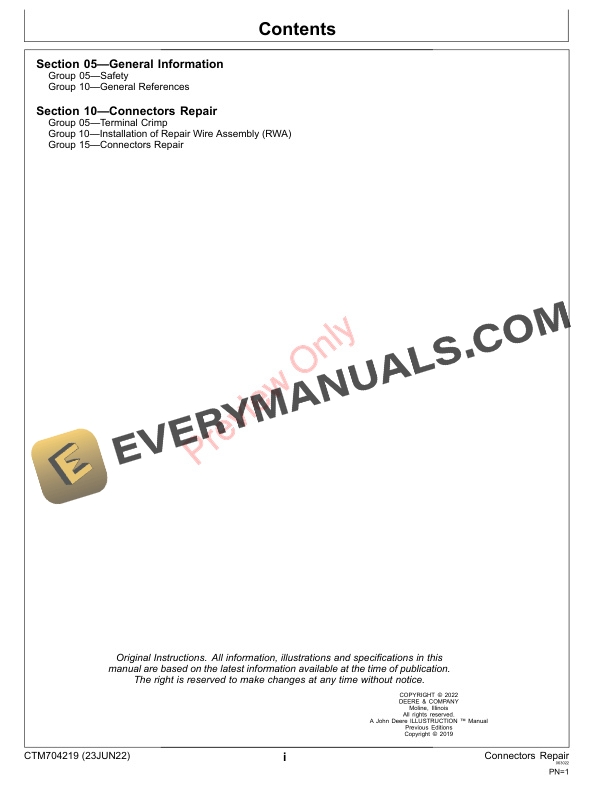 John Deere Wire Connectors Repair for Tractors Component Technical Manual CTM704219 23JUN22 3