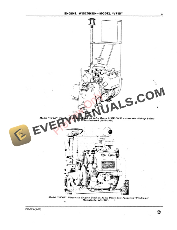 John Deere Wisconsin Engine – Model VF4D Parts Catalog PC579 01SEP58-3