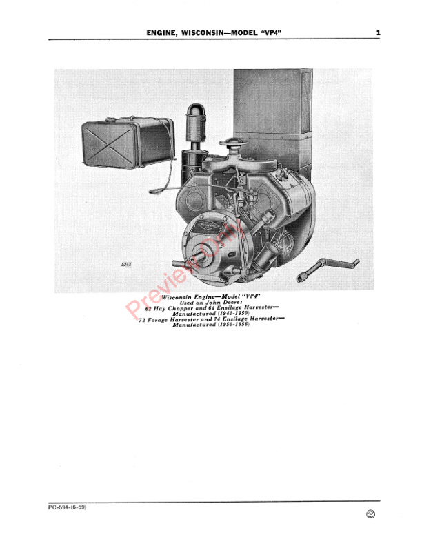 John Deere Wisconsin Engine – Model ‘VP4’ Parts Catalog PC594 01JUN59-3