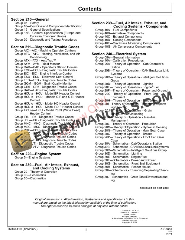 John Deere X Series Combines Diagnostic Technical Manual TM154419 12APR22 3