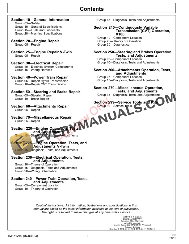 John Deere X106, X126, X166 and 107S Tractors Technical Manual TM151219 07JUN23 5 John Deere X106 X126 X166 and 107S Tractors Technical Manual TM151219 07JUN23 3