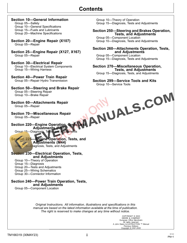 John Deere X107, X127, and X167 Tractors, (010001-) Technical Manual TM166319 30MAY23 5 John Deere X107 X127 and X167 Tractors 010001 Technical Manual TM166319 30MAY23 3