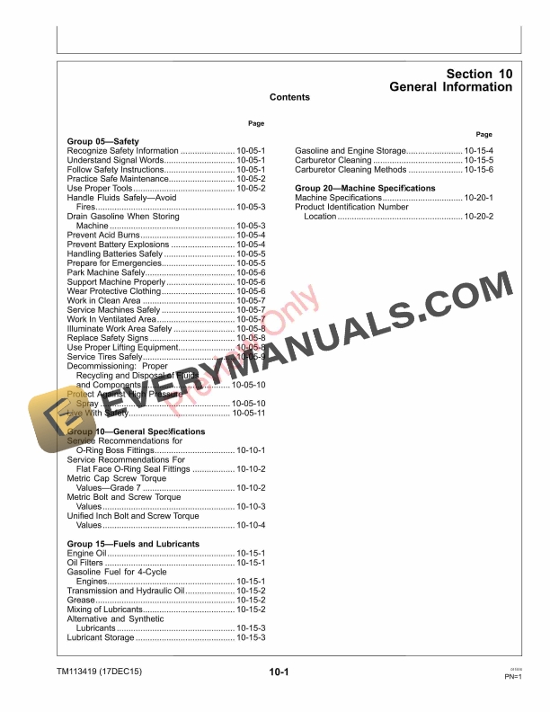John Deere X115R X135R X155R 92H and 107H Tractors Technical Manual TM113419 10JAN17 5