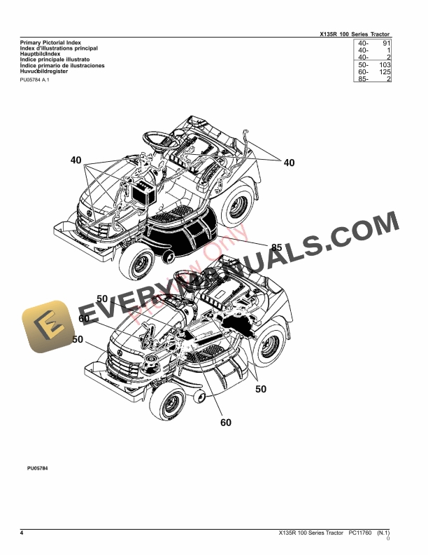 John Deere X135R Tractor Parts Catalog PC11760 10SEP23 4