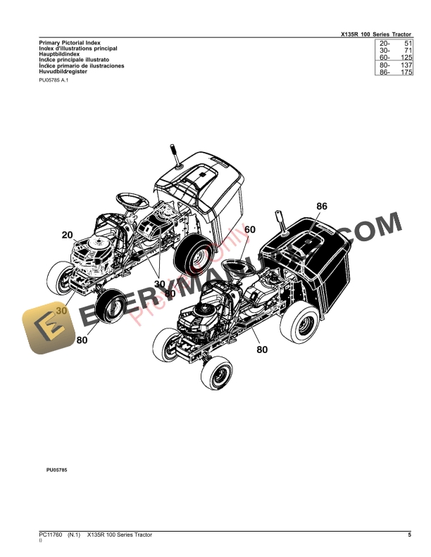 John Deere X135R Tractor Parts Catalog PC11760 10SEP23 5