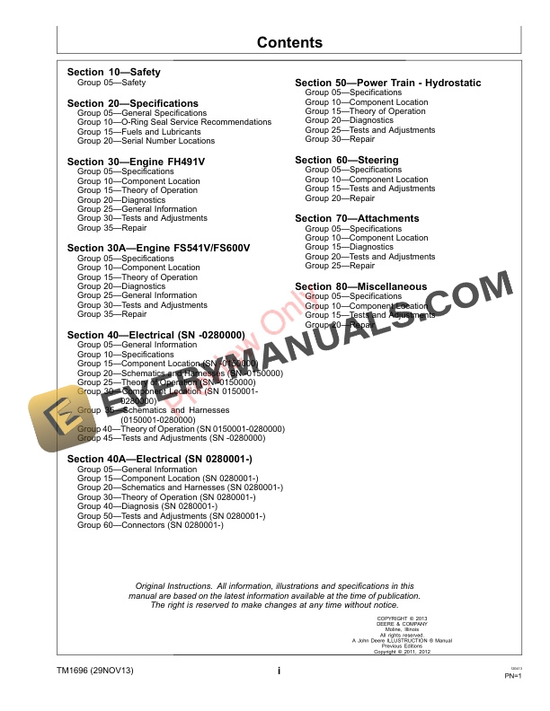 John Deere X300R X305R Select Series Tractor Technical Manual TM1696 29NOV13 3