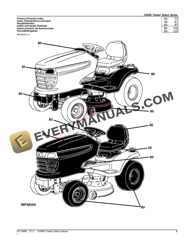 John Deere X305R Tractor Select Series Parts Catalog PC10882 09NOV23 3