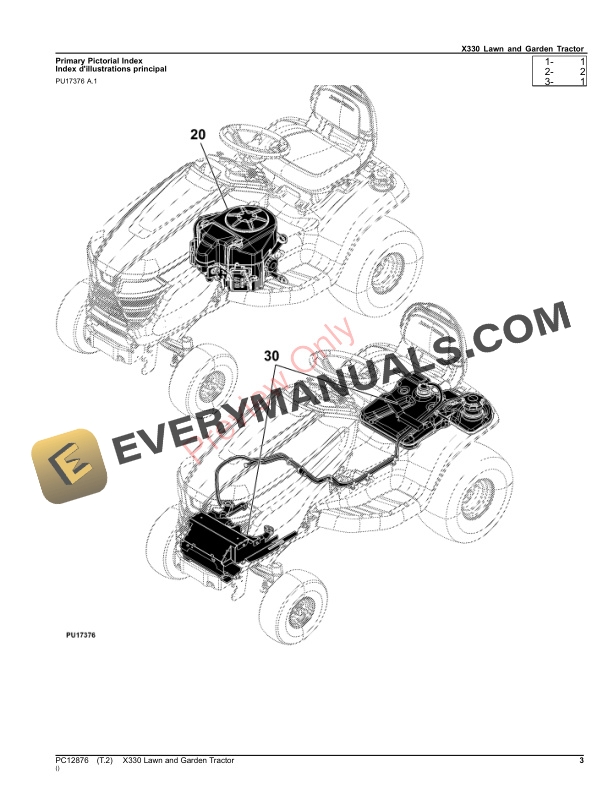 John Deere X330 Lawn and Garden Tractor Parts Catalog PC12876 30SEP23-3