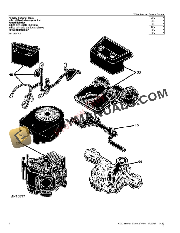John Deere X360 TRACTOR SELECT SERIES Parts Catalog PC9764 10SEP23-4