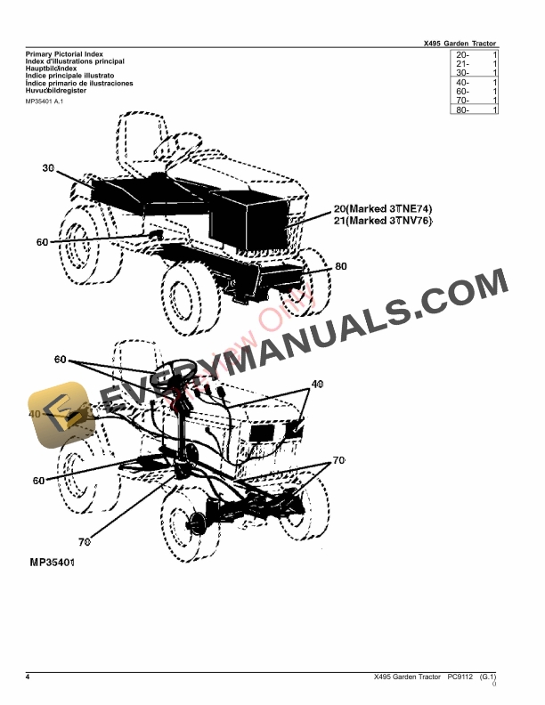John Deere X495 GARDEN TRACTOR Parts Catalog PC9112 10SEP23-4