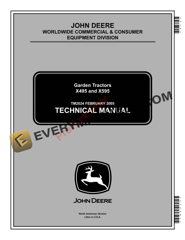 John Deere X495 and X595 Lawn and Garden Tractors North American Technical Manual TM2024 01FEB05-1