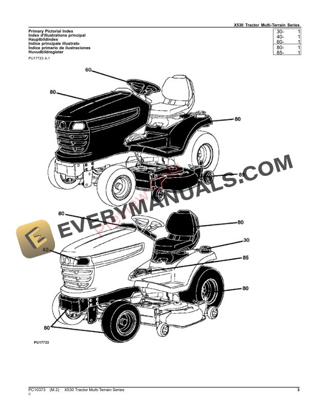 John Deere X530 Tractor Multi Terrain Series Parts Catalog PC10373 19OCT23 3