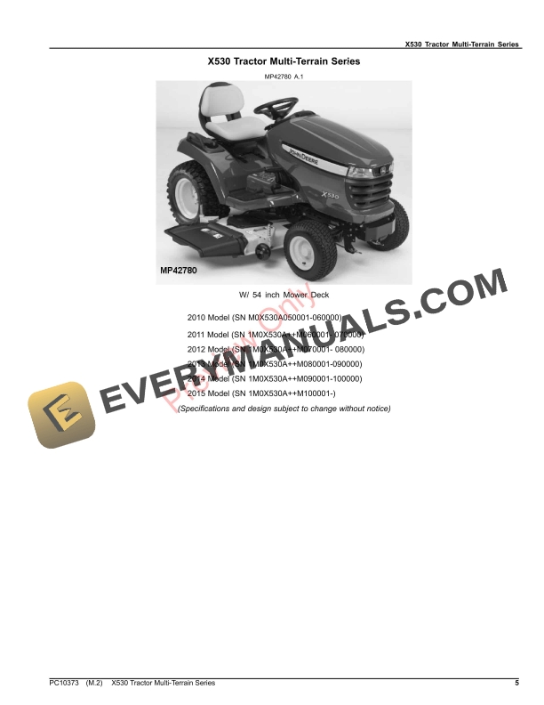 John Deere X530 Tractor Multi Terrain Series Parts Catalog PC10373 19OCT23 5