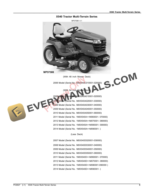 John Deere X540 TRACTOR MULTI-TERRAIN SERIES Parts Catalog PC9527 21NOV23-5