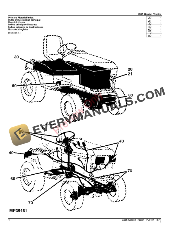 John Deere X585 Garden Tractor Parts Catalog PC9114 22AUG23-4