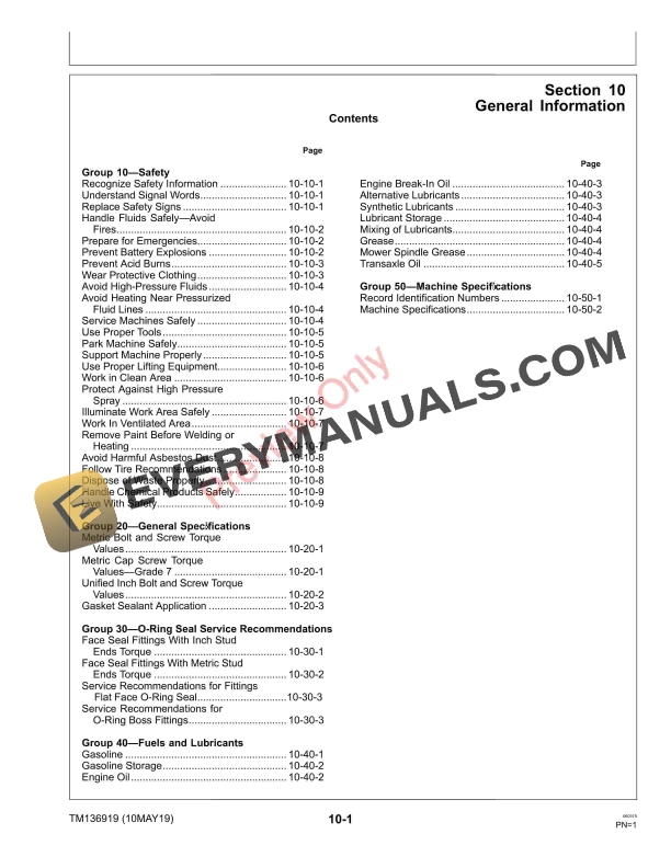 John Deere X590 Multi Terrain Select Series Tractors Technical Manual TM136919 10MAY19 5