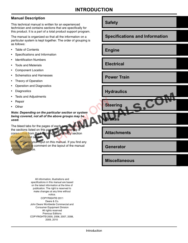 John Deere X700 X720 X724 X728 and X729 Ultimate Select Series Tractor Technical Manual TM2349 01JUL11 3