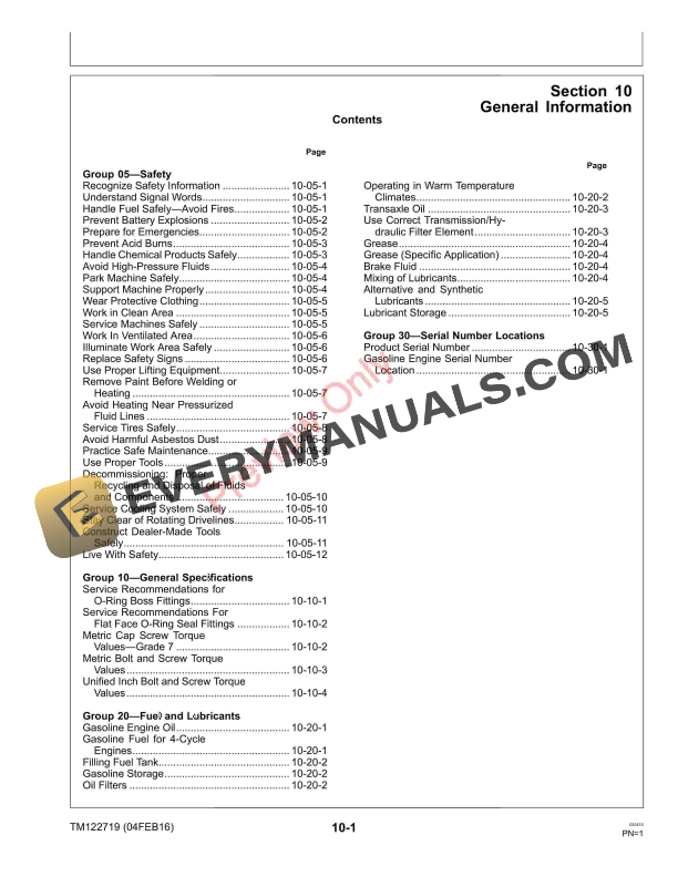 John Deere X710 X730 X734 X738 X739 Tractors 010001 040000 Technical Manual TM122719 04FEB16 5