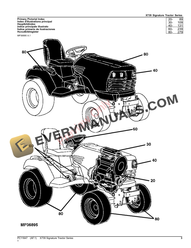 John Deere X739 Signature Tractor Series Parts Catalog PC11847 10SEP23 3