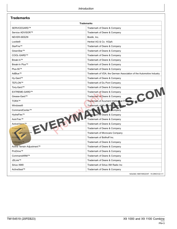 John Deere X9 1000 and X9 1100 Combine Repair Technical Manual TM154519 20FEB23 3