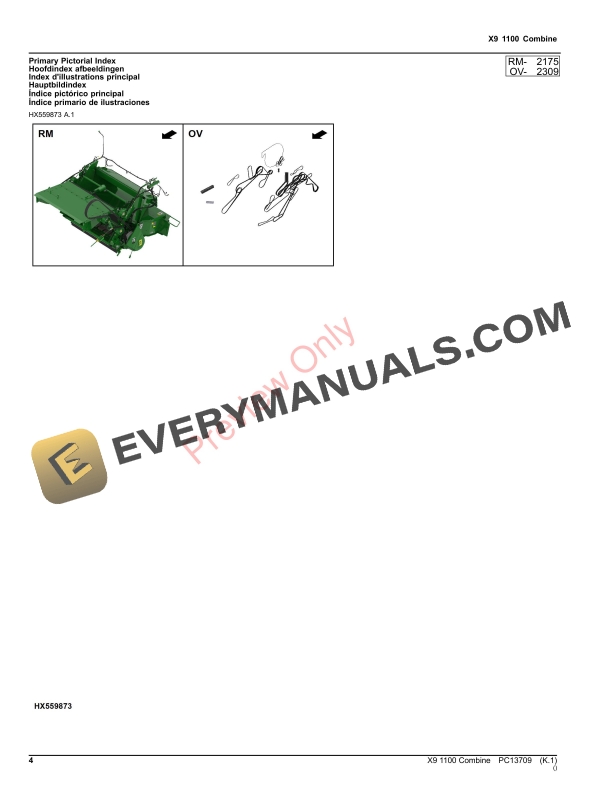 John Deere X9 1100 Combine Parts Catalog PC13709 26NOV23-4