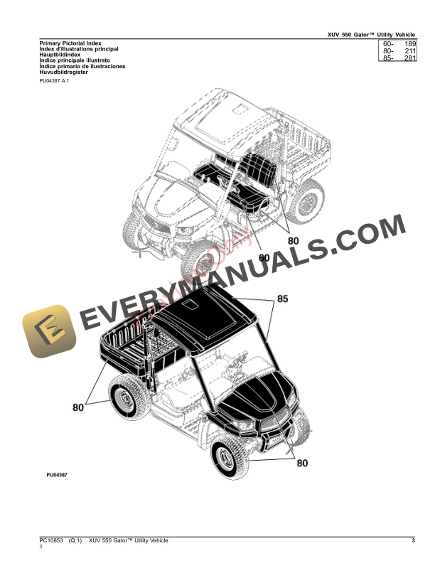 John Deere XUV 550 Gator Utility Vehicle Parts Catalog PC10853 28NOV23 3