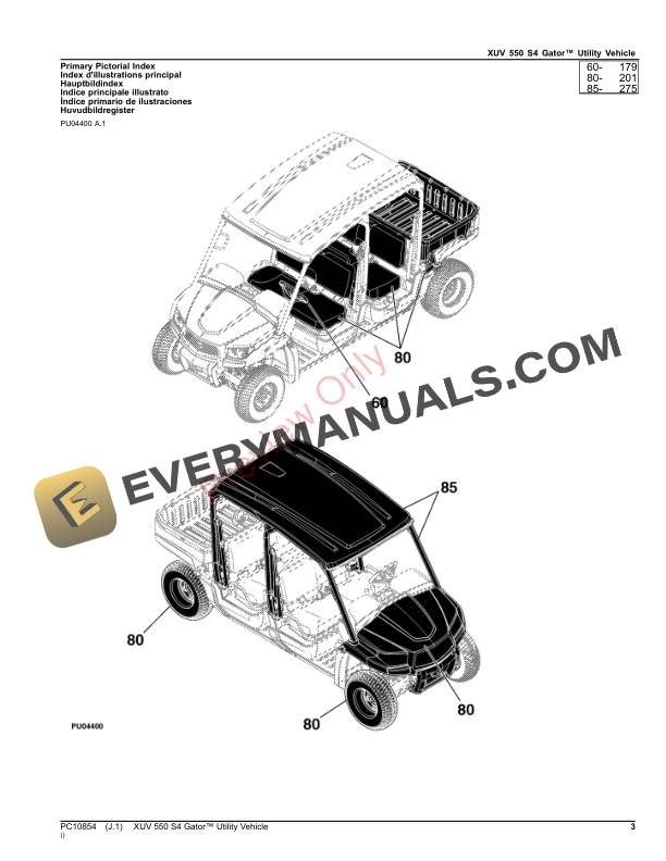 John Deere XUV 550 S4 Gator Utility Vehicle Parts Catalog PC10854 24AUG23 3