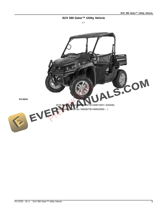 John Deere XUV 560 Gator Utility Vehicle Parts Catalog PC12782 23NOV23-3