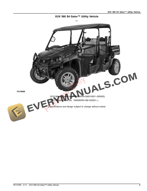 John Deere XUV 560 S4 Gator Utility Vehicle Parts Catalog PC12783 24AUG23-3