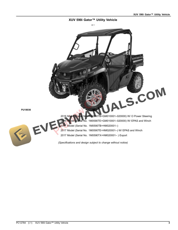 John Deere XUV 590i Gator Utility Vehicle Parts Catalog PC12784 03SEP23-3