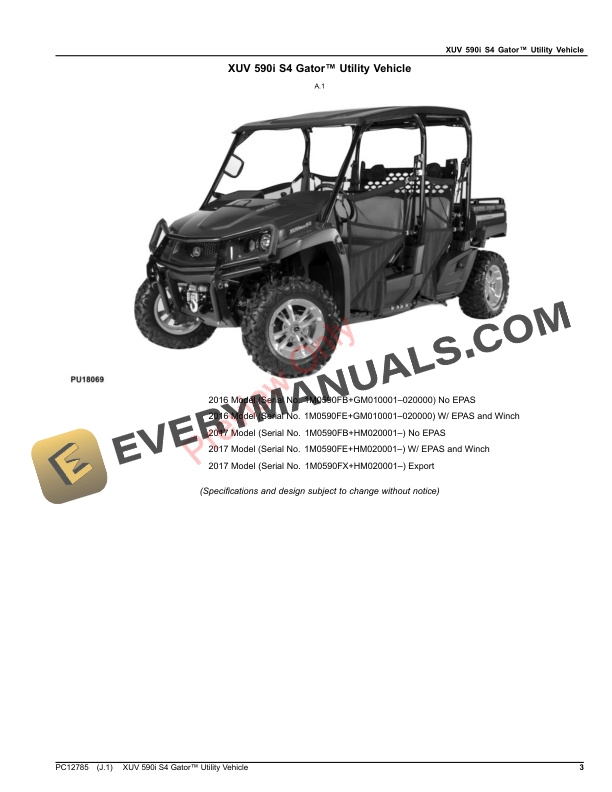 John Deere XUV 590i S4 Gator Utility Vehicle Parts Catalog PC12785 03SEP23-3