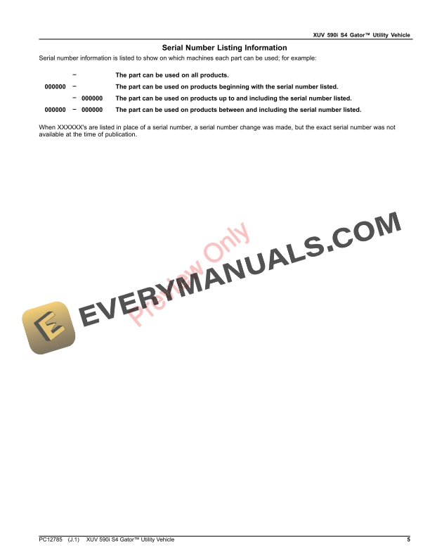 John Deere XUV 590i S4 Gator Utility Vehicle Parts Catalog PC12785 03SEP23-5