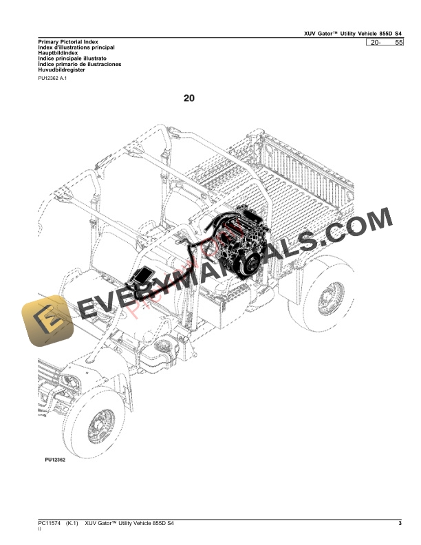 John Deere XUV Gator Utility Vehicle 855D S4 Parts Catalog PC11574 03OCT23 3