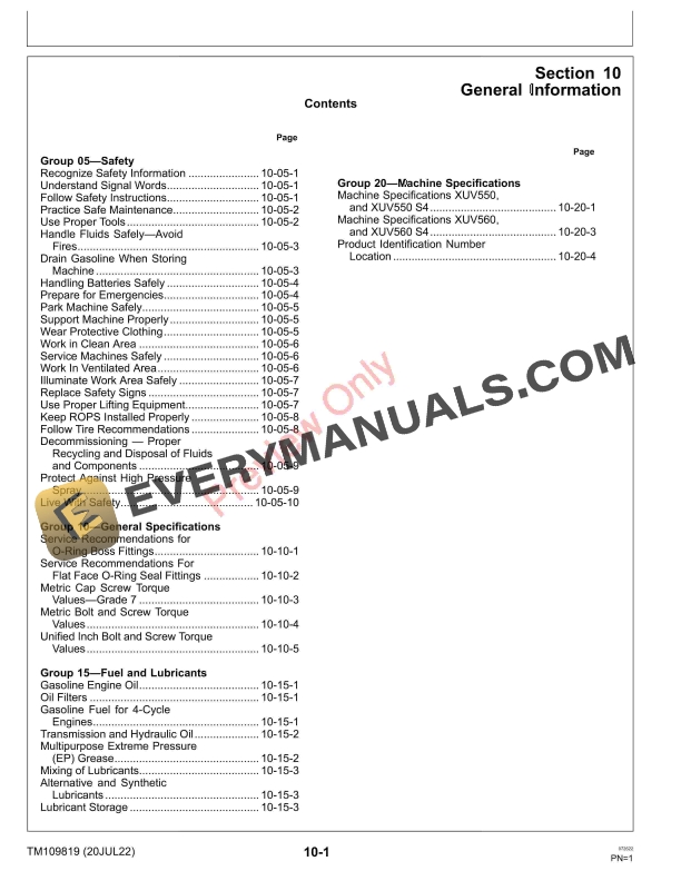 John Deere XUV550 XUV550 S4 XUV560 and XUV560 S4 Gator Utility Vehicles 010001 Technical Manual TM109819 20JUL22 5