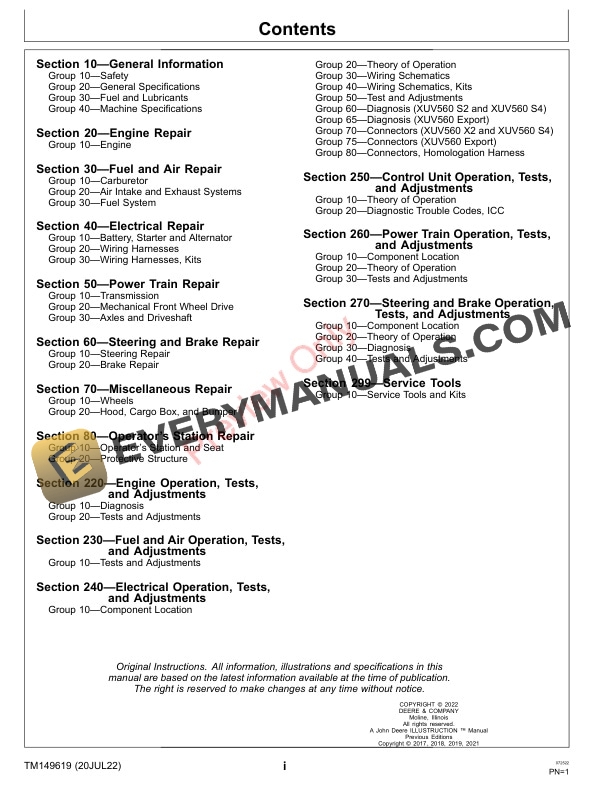 John Deere XUV560E and XUV560E S4 Gator Utility VehiclesSerial No. 010001 Technical Manual TM149619 20JUL22 3