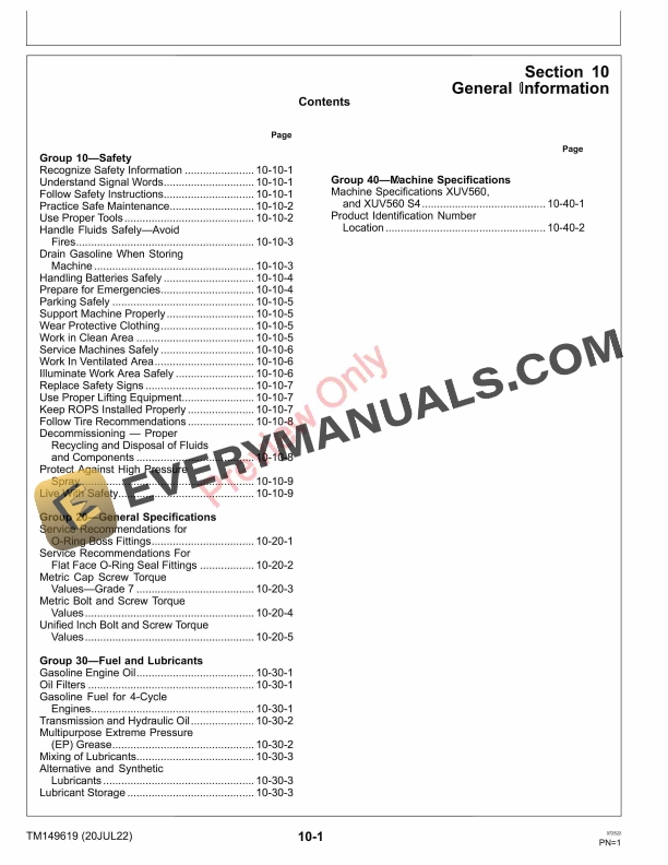 John Deere XUV560E and XUV560E S4 Gator Utility VehiclesSerial No. 010001 Technical Manual TM149619 20JUL22 5