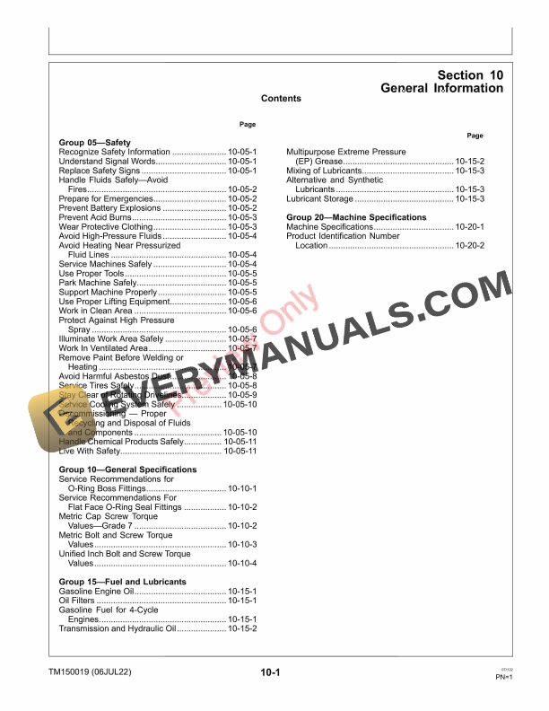 John Deere XUV825E XUV825M and XUV825M S4 Gator Utility Vehicles 010001 Technical Manual TM150019 06JUL22 5