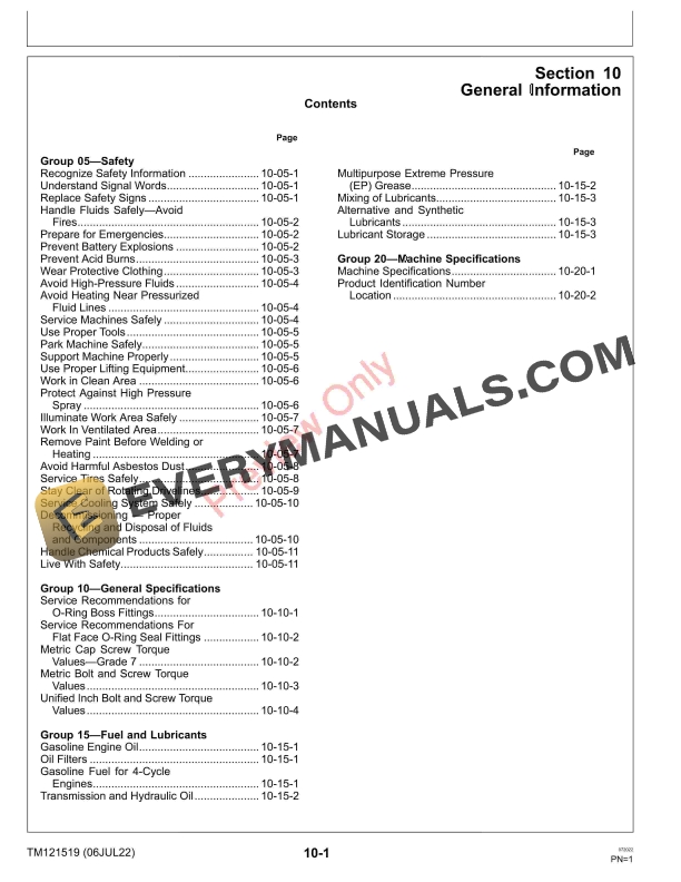 John Deere XUV825i S4 Gator Utility Vehicle (010001-) Technical Manual TM121519 06JUL22 7 John Deere XUV825i S4 Gator Utility Vehicle 010001 Technical Manual TM121519 06JUL22 5