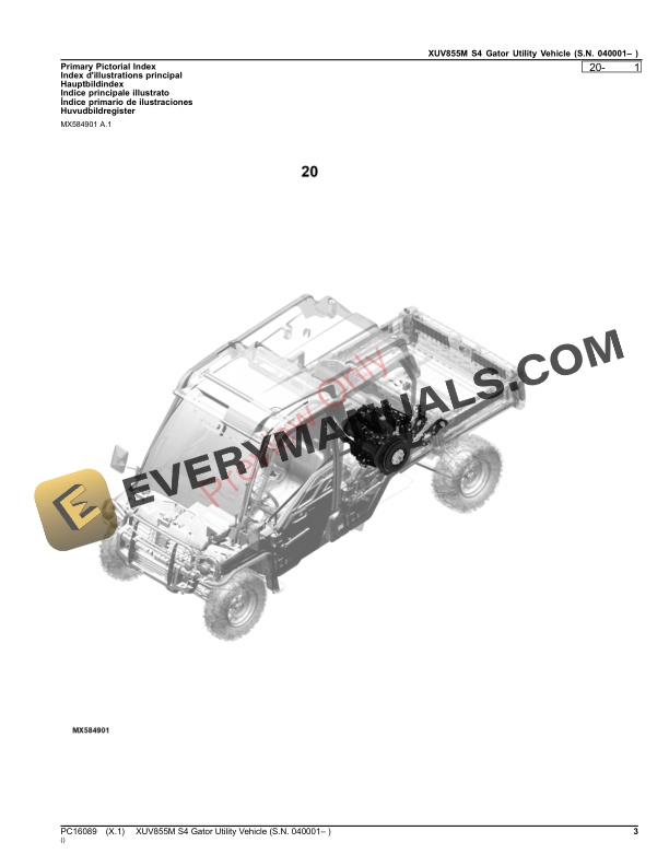 John Deere XUV855M S4 Gator Utility Vehicle (040001-) Parts Catalog PC16089 05NOV23 4 John Deere XUV855M S4 Gator Utility Vehicle (040001-) Parts Catalog PC16089 05NOV23-3