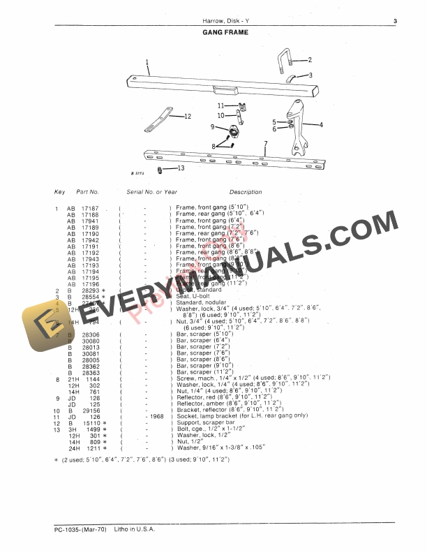 John Deere Y Disk Harrow Parts Catalog PC1035 01MAR70 5