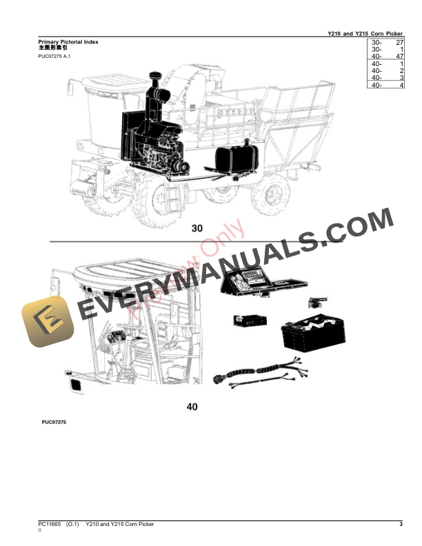 John Deere Y210 and Y215 Corn Picker Parts Catalog PC11665 16JUL23 3