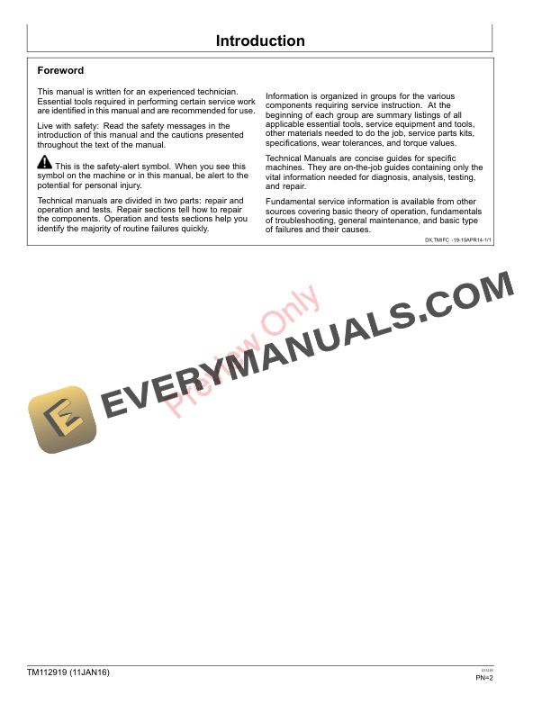 John Deere Z225 Z245 EZTRAK MOWER100001 Technical Manual TM112919 11JAN16 2