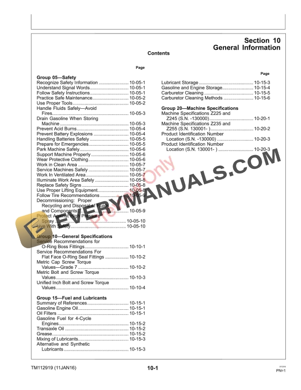John Deere Z225 Z245 EZTRAK MOWER100001 Technical Manual TM112919 11JAN16 5